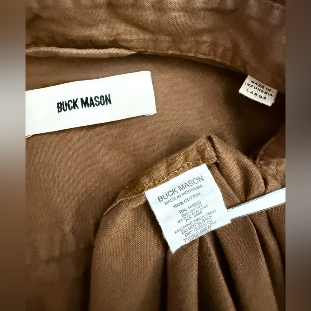BUCK MASON Shirt Mens L Skyline Poplin Button Down Chest Pocket Brown Cotton - Picture 4 of 14